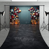 Aperturee - Aperturee Colorful Christmas Ornament Wall Sweep Backdrop Elegant Teal Background Modern Holiday Party Photo Floor Drop